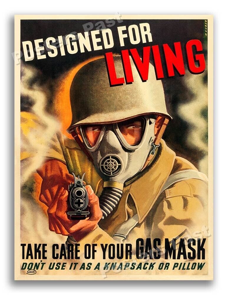 Gas Mask - Designed For Living 1944 WW2 Vintage War Poster - 18x24