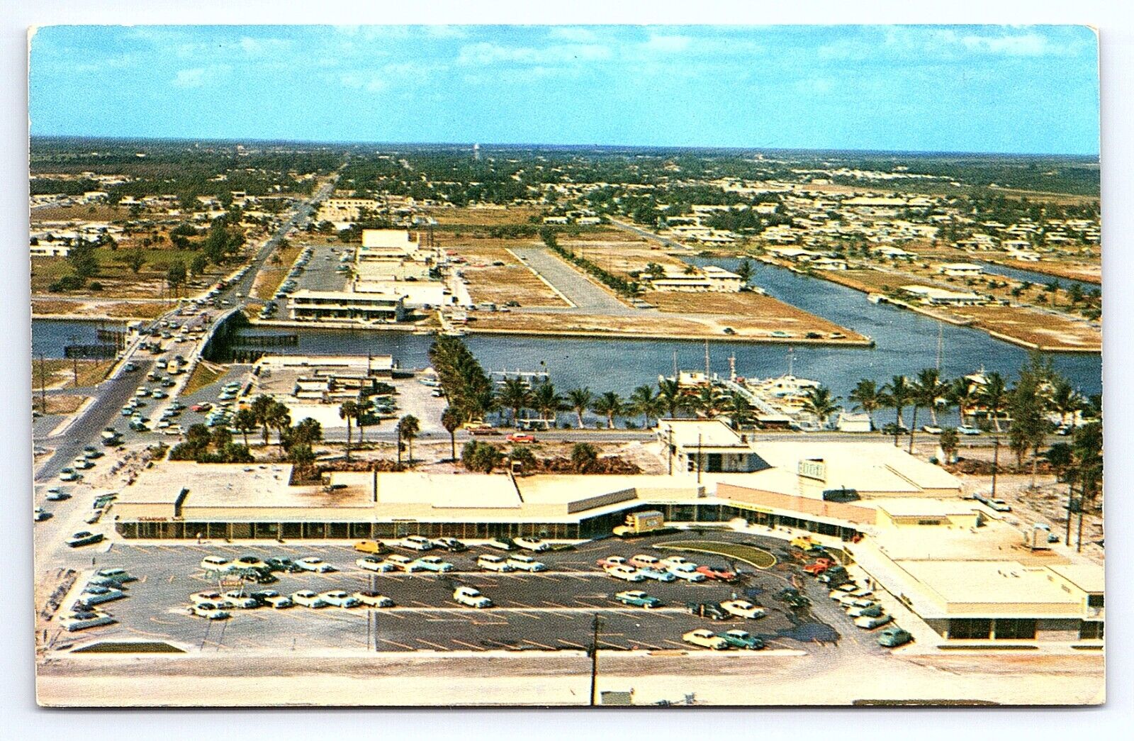 Postcard Oceanside Shopping Center Pompano Beach Aerial View Florida FL
