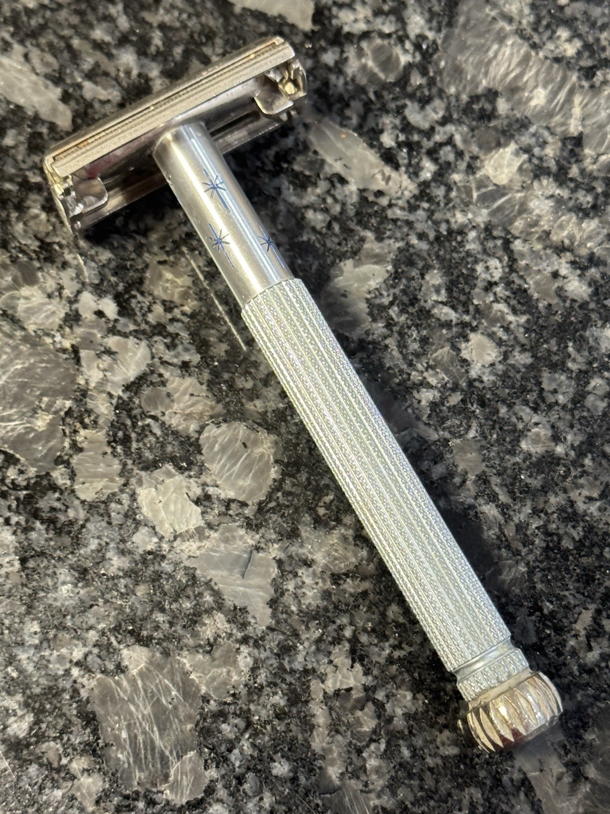 Vtg 1974 U1 Lady Gillette Blue Starburst Safety Razor