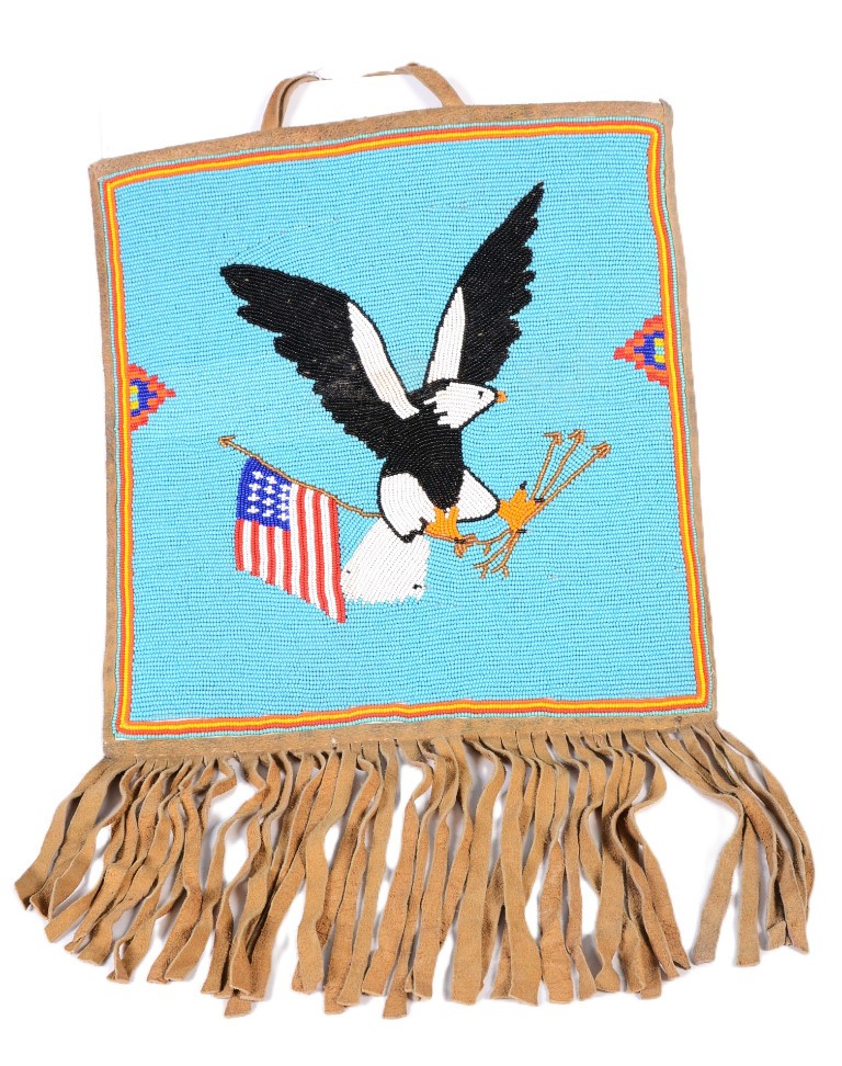 Plateau Flag Pictorial Beaded Pouch   ca. 1970\'s  Size .25\