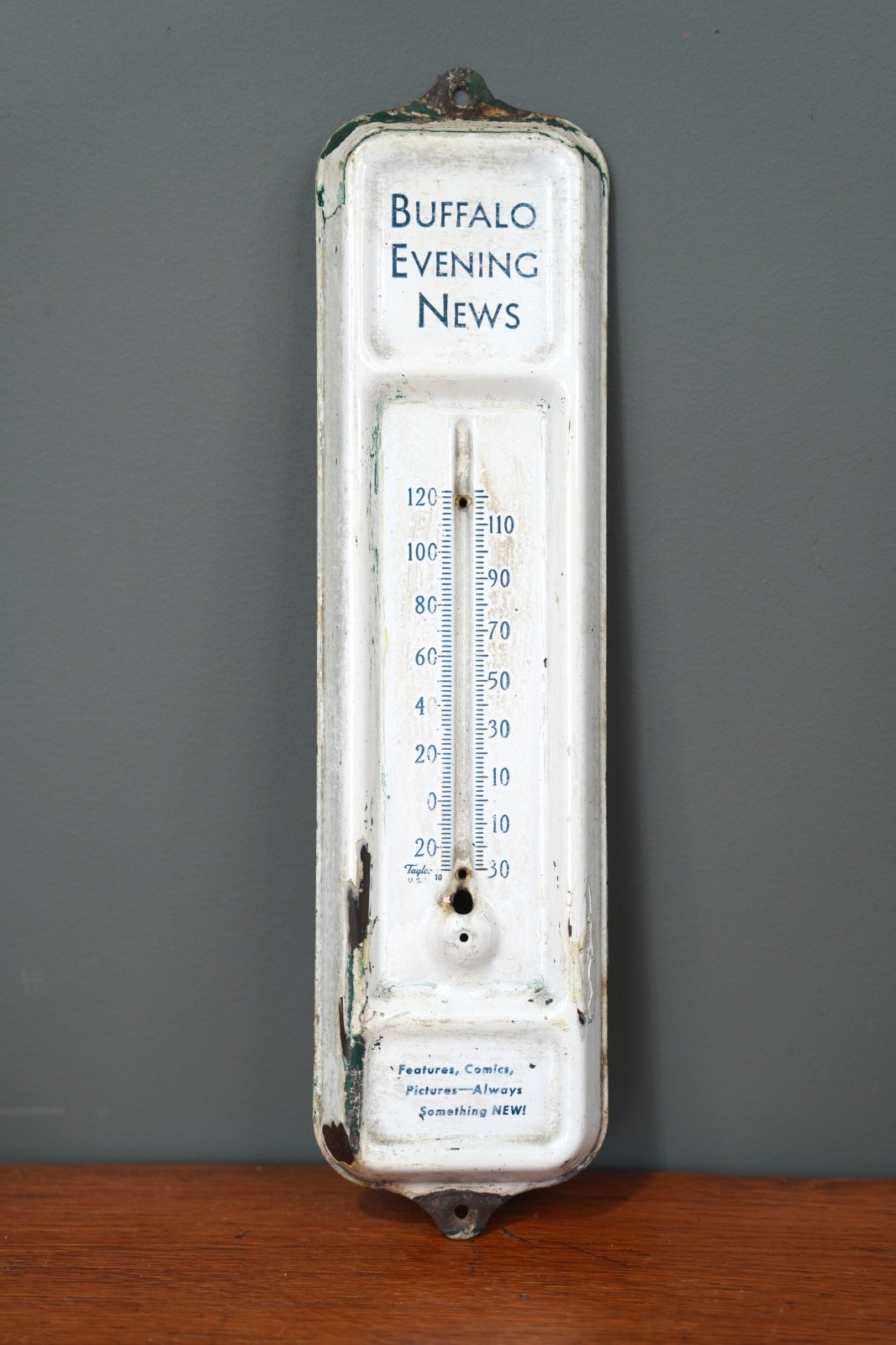 VTG Buffalo Evening News New York News Paper Porcelain Thermometer Sign Comics