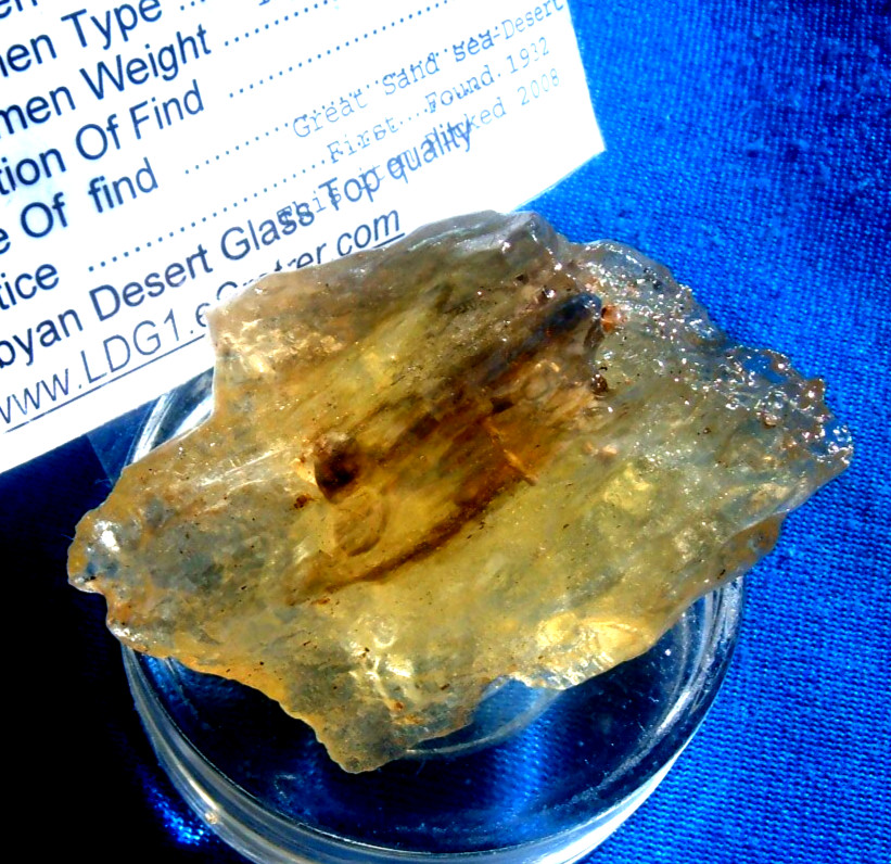 Libyan Desert Glass Meteorite Tektite impact specimen( 430 ct)Dark yellow Gem A+