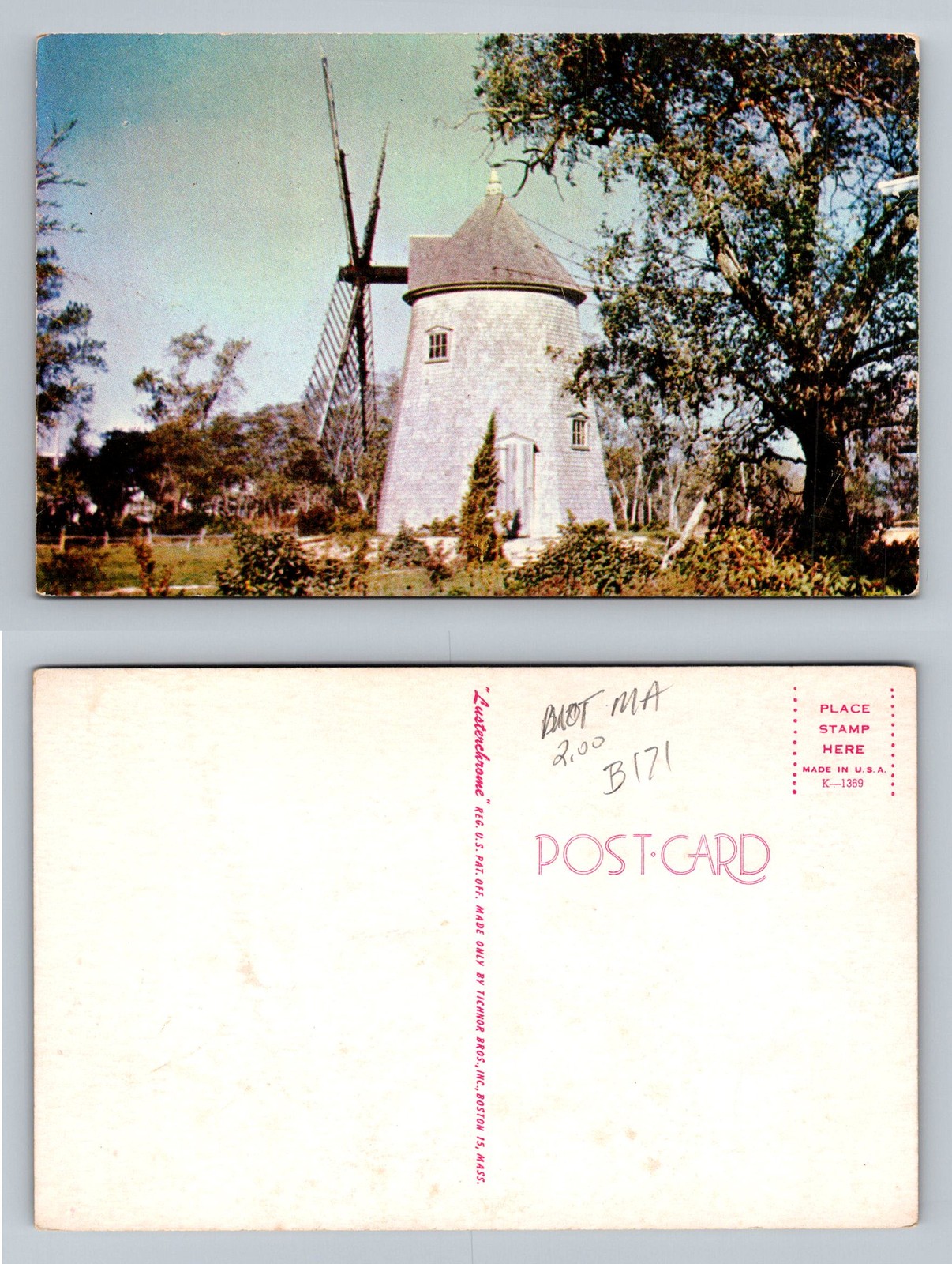 Nantucket, MA-Massachusetts, Old Mill Windmill Landmark Vintage Postcard