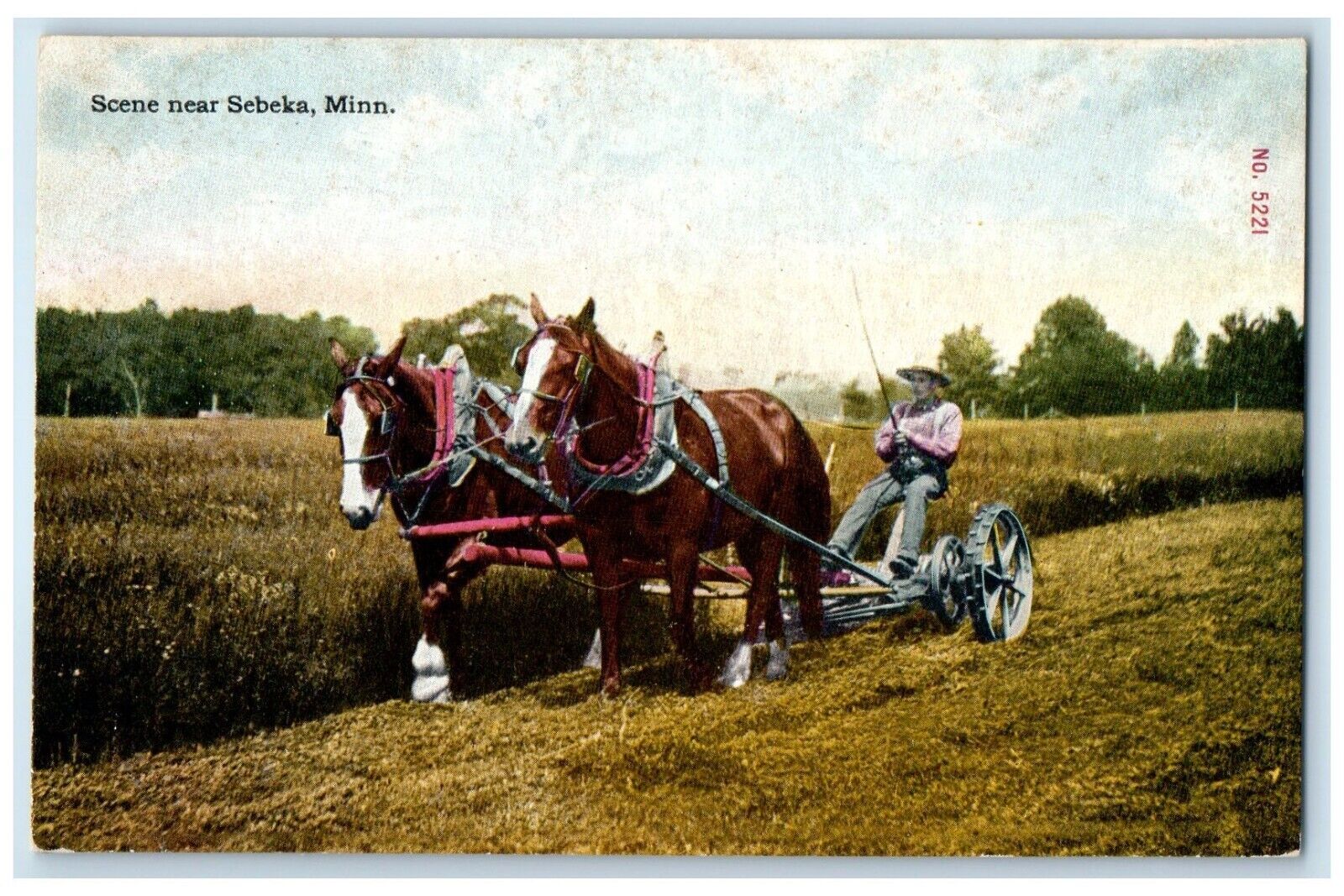 c1910 Scene Near Horse Farming Field Sebeka Minnesota Vintage Antique Postcard