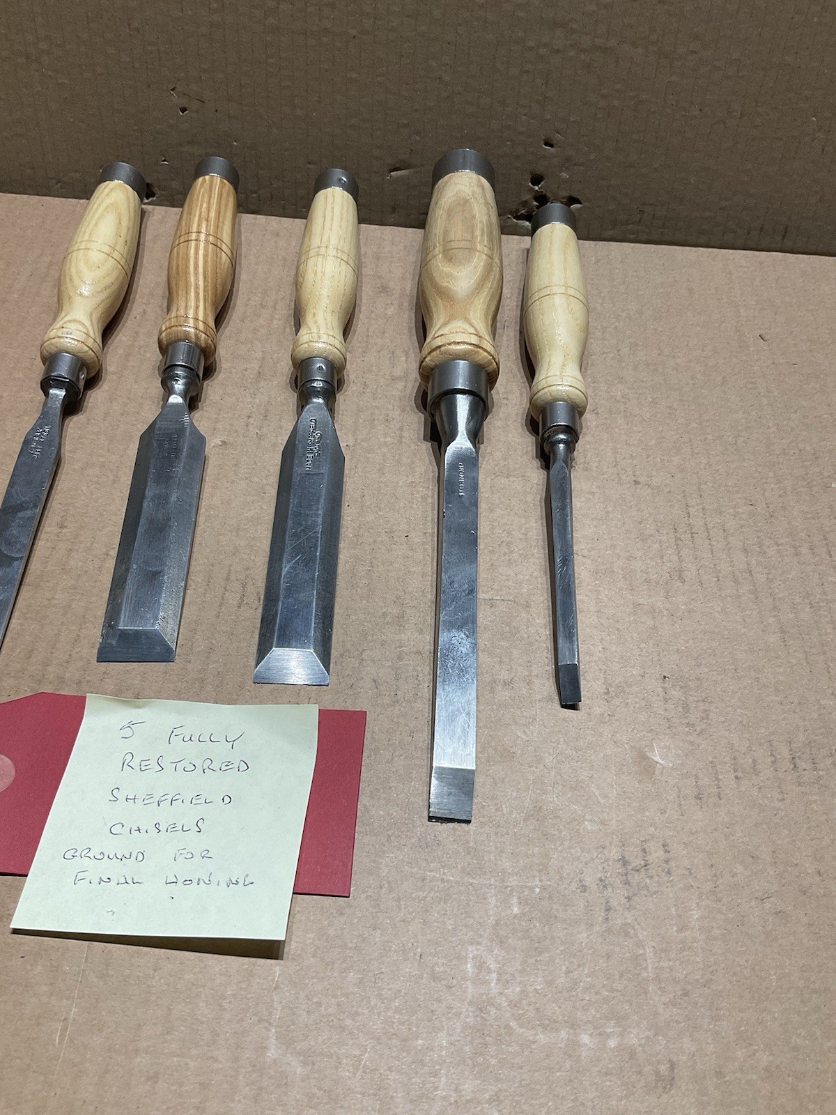 5 FULLY RESTORED SHEFFIELD MADE CHISELS (age Verification Item)