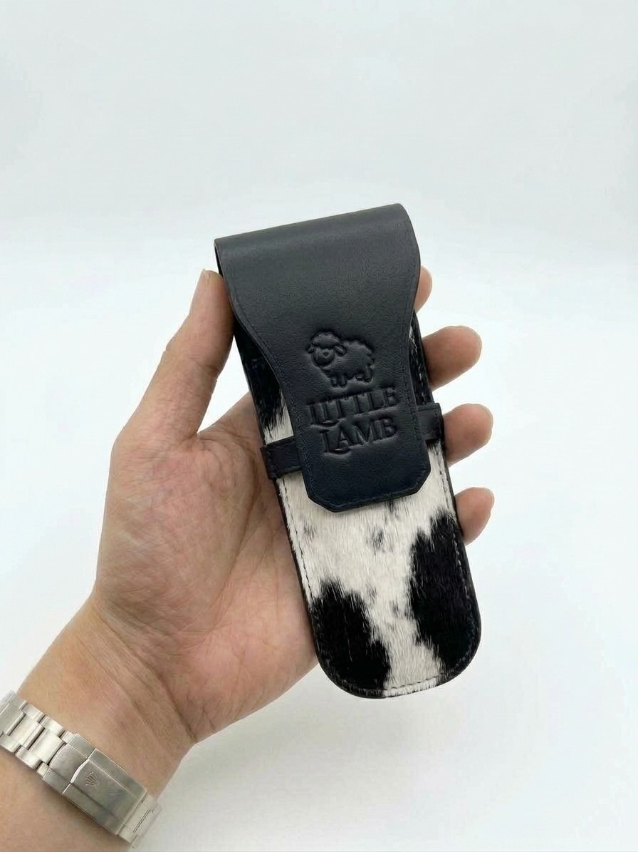 Black Cowhide Leather 2 Pen Accessories Case Pouch Pen Holder VIP Gift