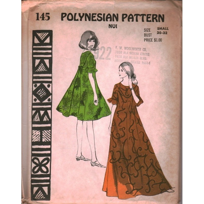 Vintage Polynesian Pattern Nui 145 Muu Muu Tent Dress Sewing Pattern Size Small Vintage Polynesian Pattern Nui 145 Muu Muu Tent Dress Sewing Pattern Size Small