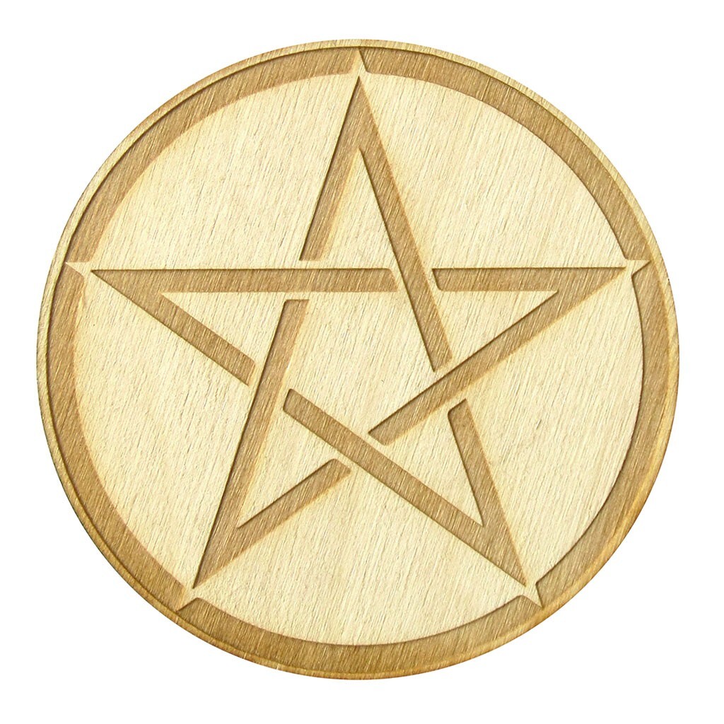 NEW Pentagram Engraved Wood Altar Tile 4 NEW Pentagram Engraved Wood Altar Tile 4