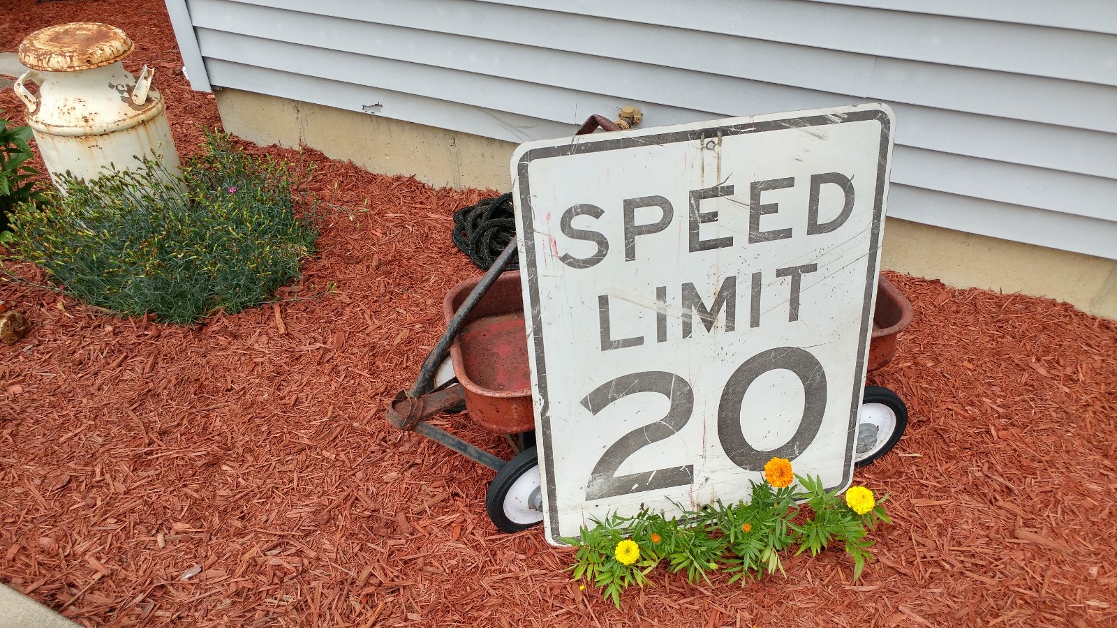 Vintage Speed Limit Sign with Firing Range Warning on Back 30 x 24 - Patina