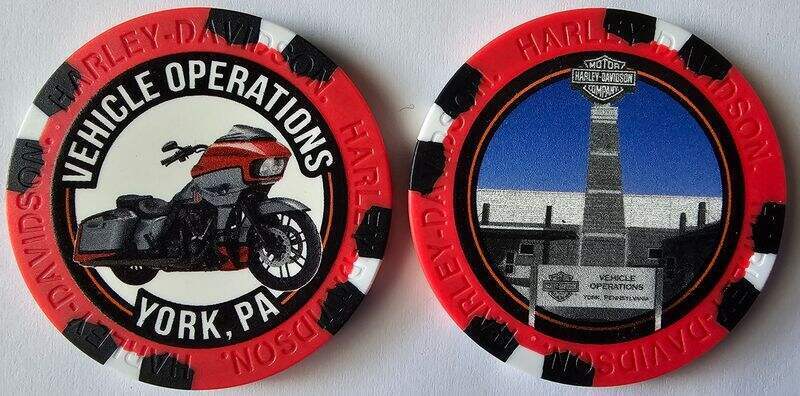 HARLEY-DAVIDSON VEHICLE OPERATIONS York PA WIDE Red/Blk Poker Chip (Road Glide)