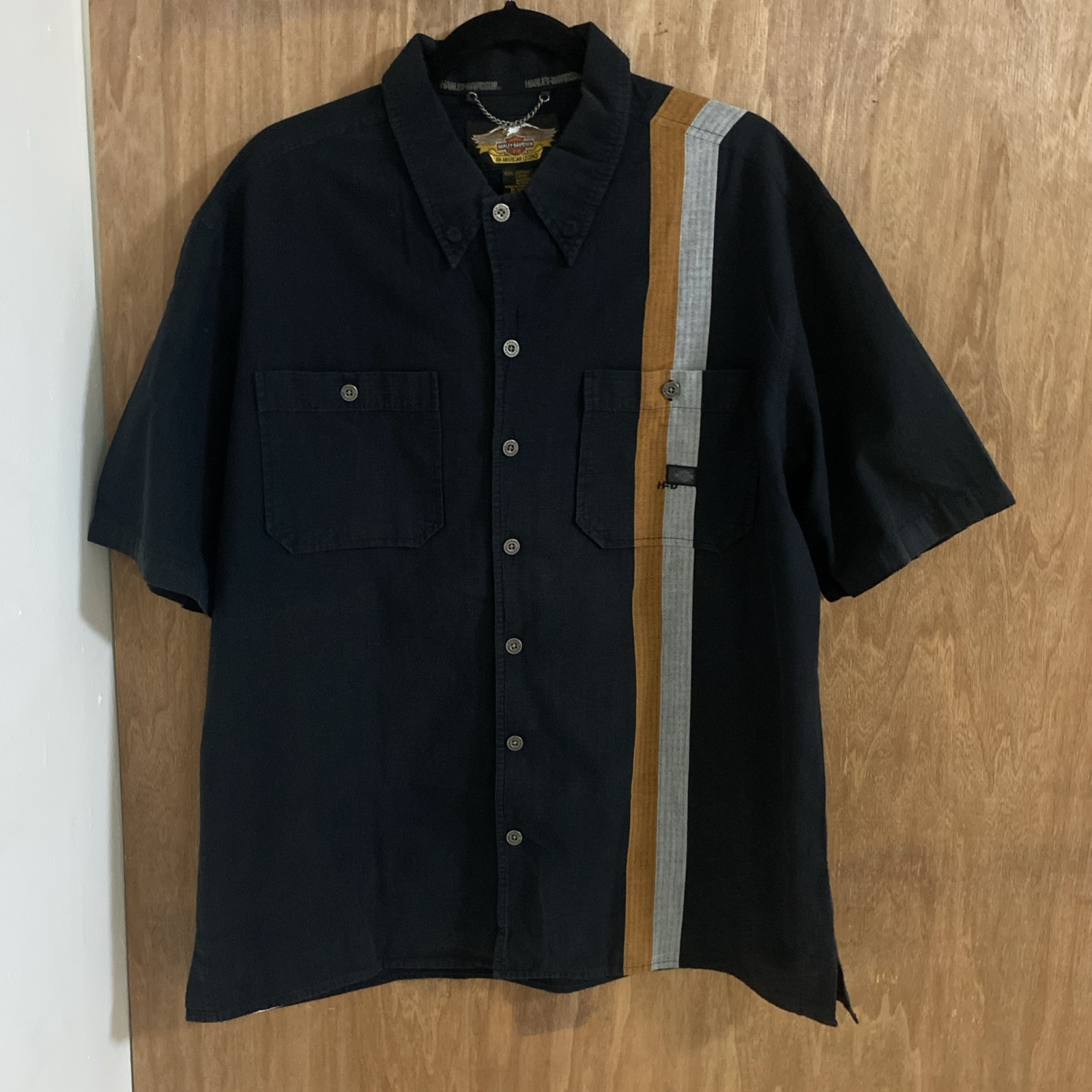 HARLEY DAVIDSON Mens Shirt 100% Cotton Black Gold Gray  Size Large
