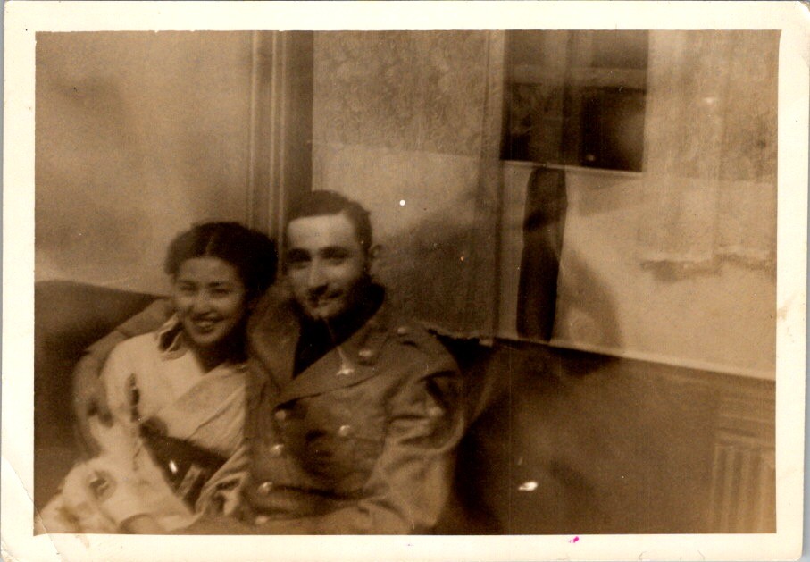 1940s Japan Occupation Photo - U.S. Soldier & Japanese Woman Sepia Print