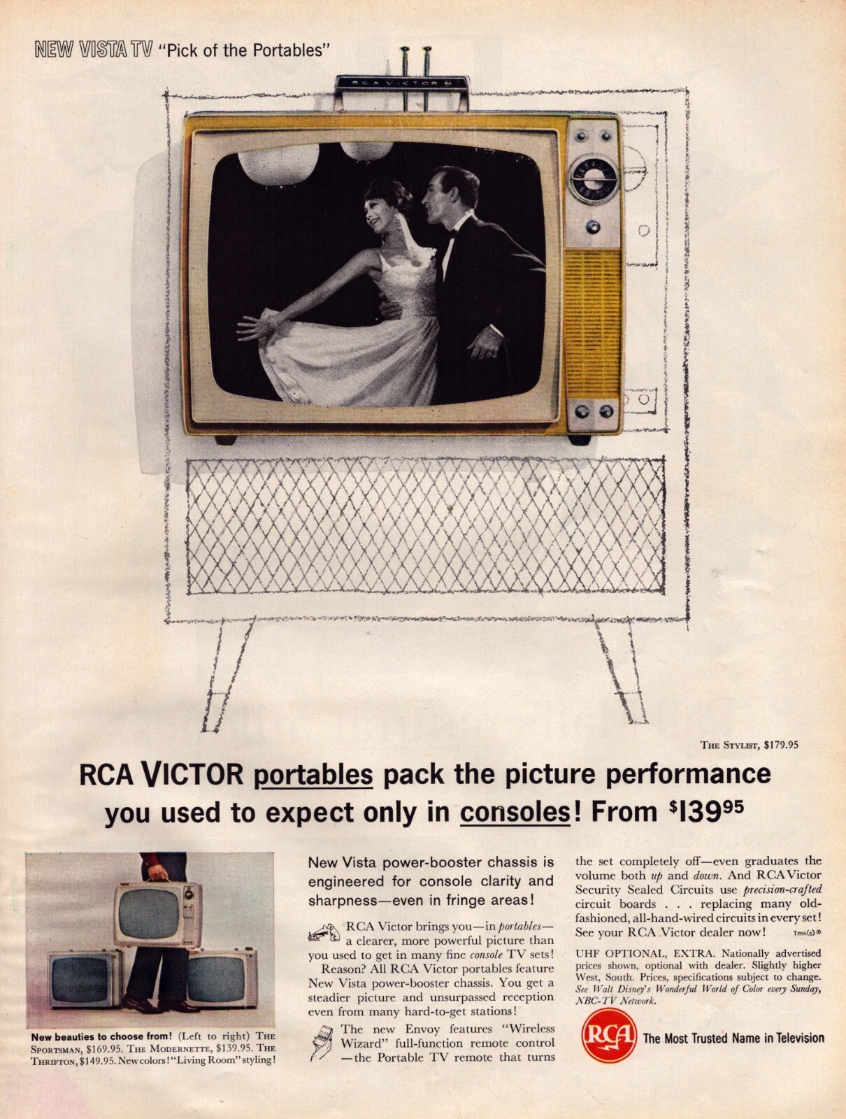 1962 RCA Television Print Ad Vista Portable