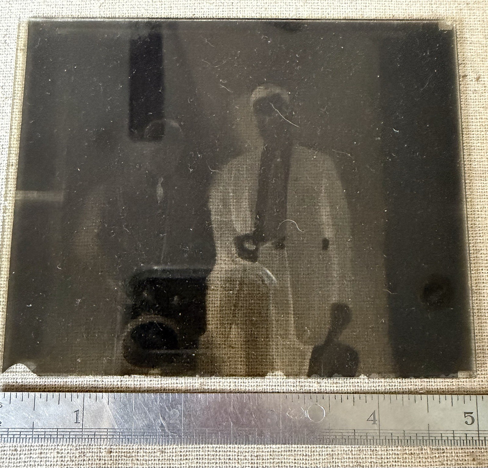 1920s Antique Glass Plate Negative Two Men Suits Pipe Straw Hat Vintage Photo