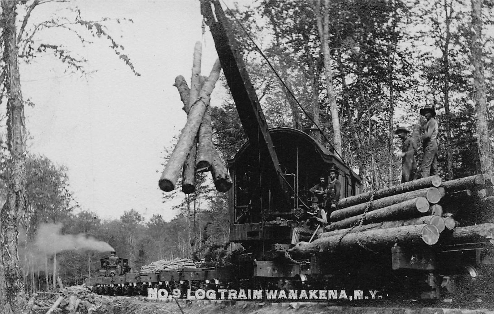 PC1/ Wanakena New York RPPC Postcard c1910 No 9 Log Train Railroad Loco  478