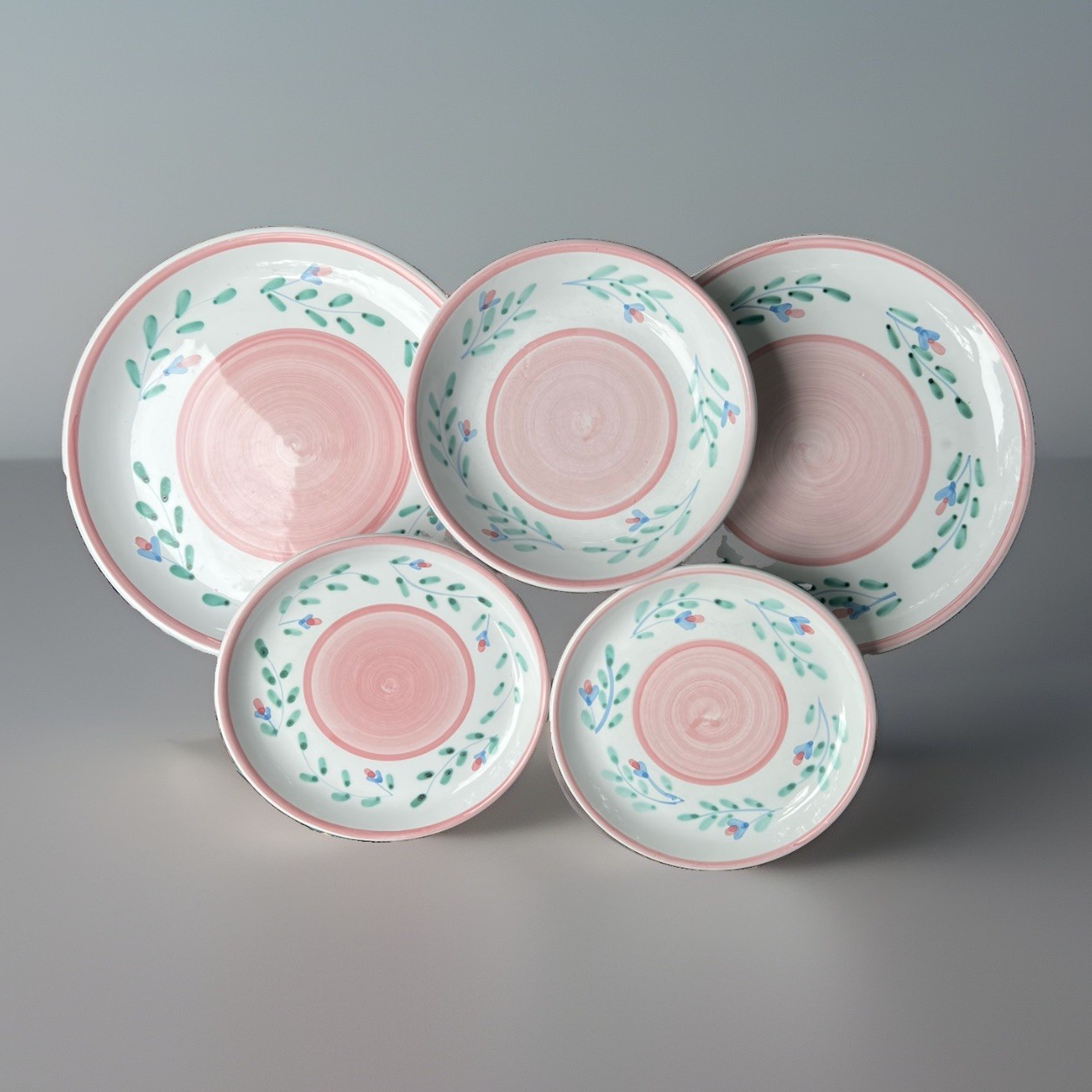 Caleca Pink Garland Set Of 5 Dinner Plate Salad Plate And Bowl Hand Painted