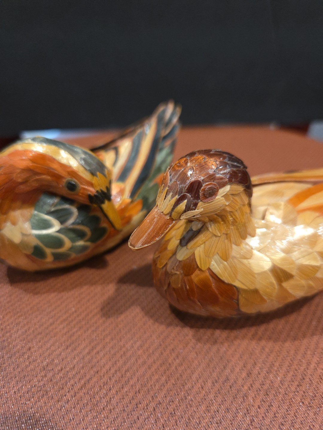 Set Of Two Small Wooden Ducks with Wood Feathers - Beautiful Looking Figurines Set Of Two Small Wooden Ducks with Wood Feathers - Beautiful Looking Figurines