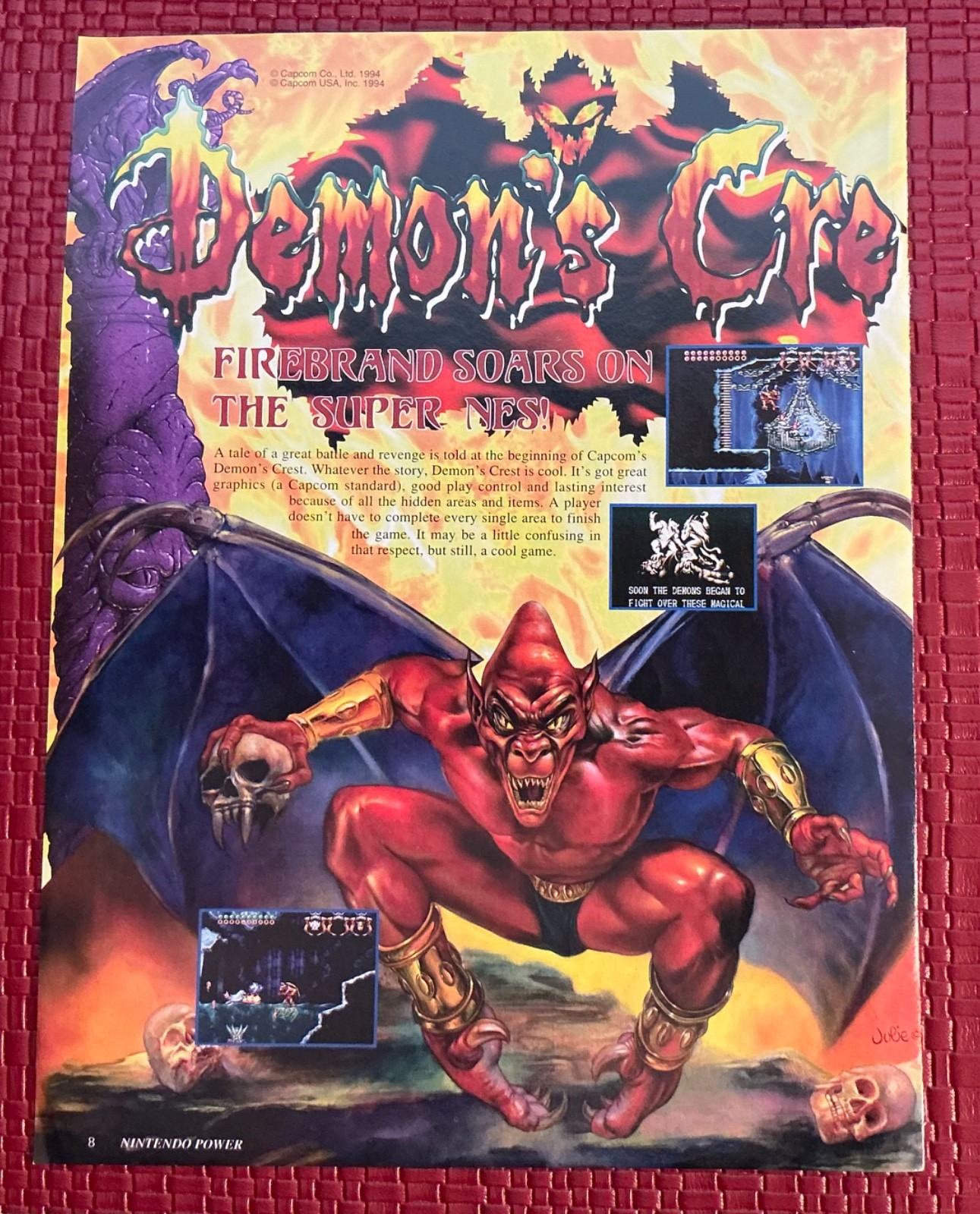 Demon’s Crest Nintendo Print Ad Poster Art 8”x 10.5” Vintage Vtg Rare Colorful