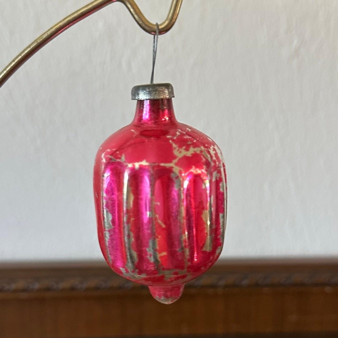 Vintage Heidt Fluted Parachute Christmas Ornament Pink Mercury Glass *READ* Vintage Heidt Fluted Parachute Christmas Ornament Pink Mercury Glass *READ*