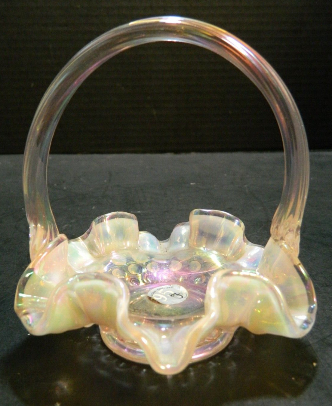 Vintage Fenton Iridescent Opalescent Pink 95th Anniversary Basket 4.5\