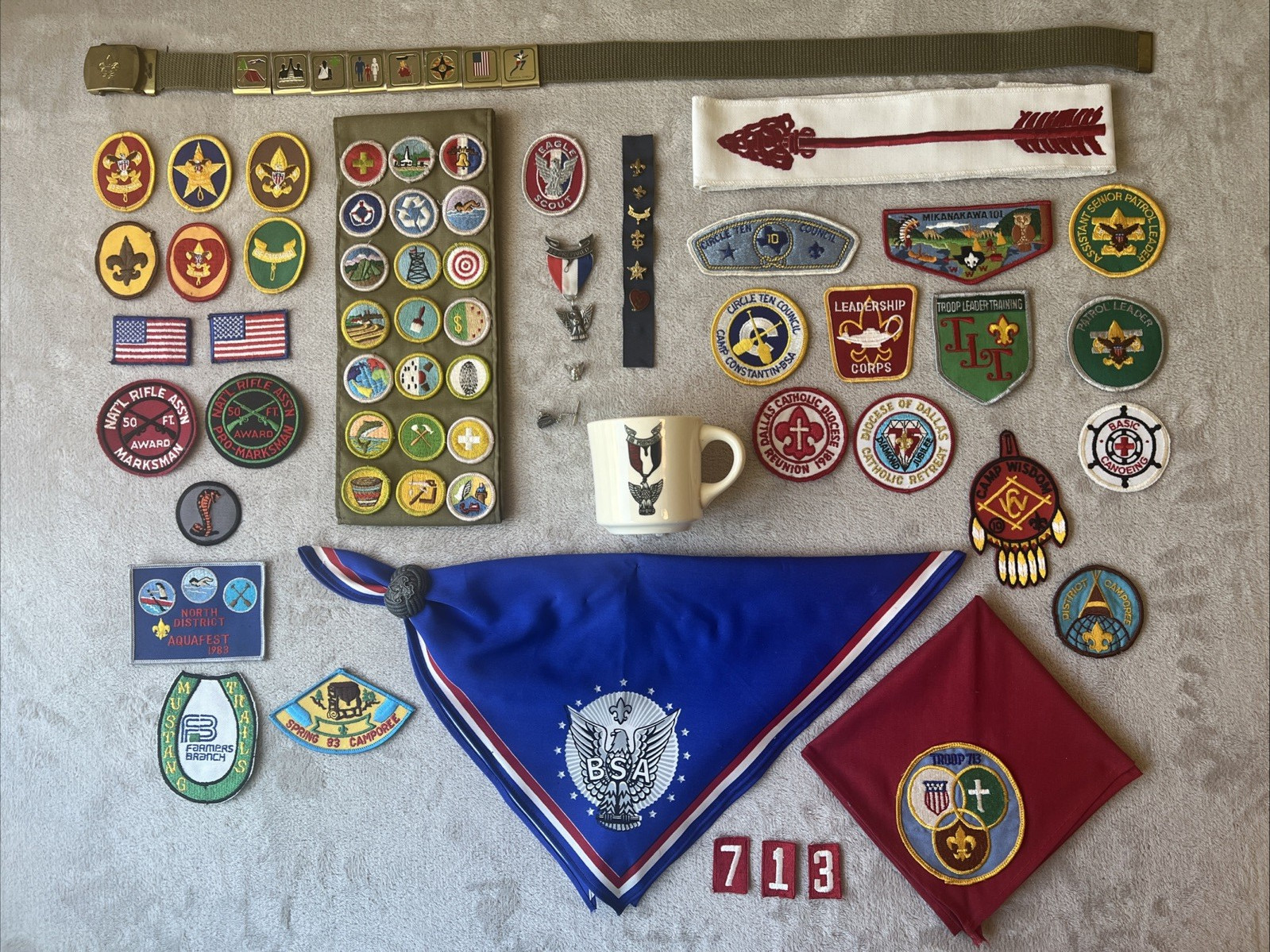 1980s BSA Boy Scouts Eagle Collection Medals Arrow Sash Texas Circle Ten Lot