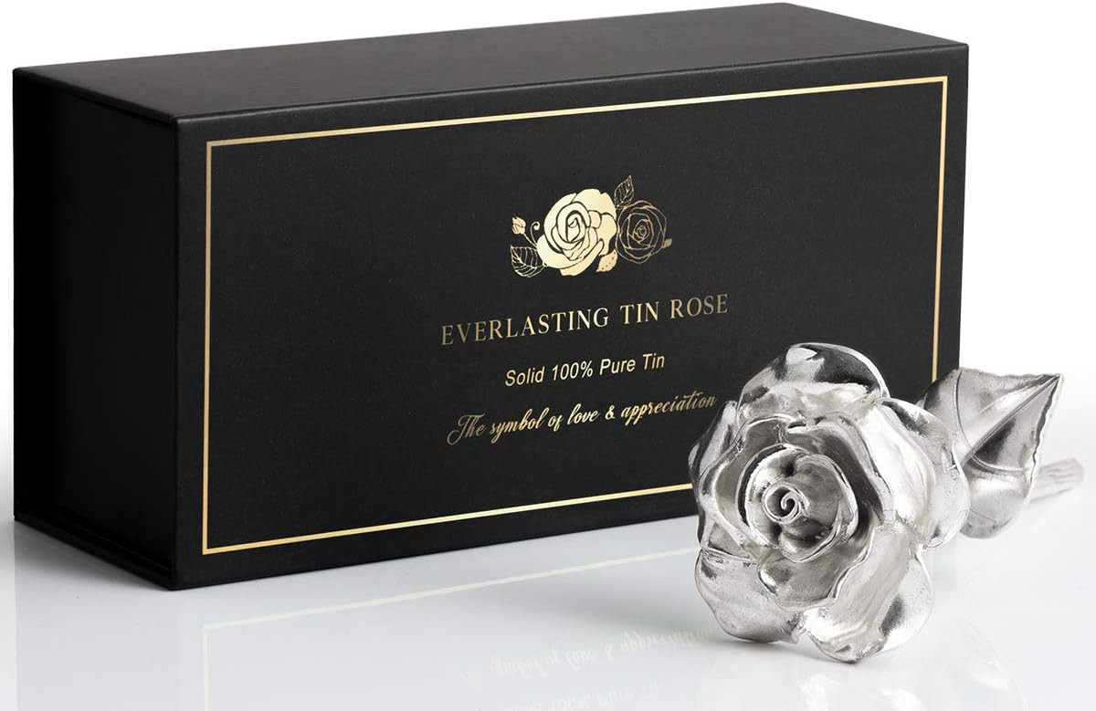 Tin Rose 10th Anniversary Gift - Pure Casted Tin Rose for Wife or Couple