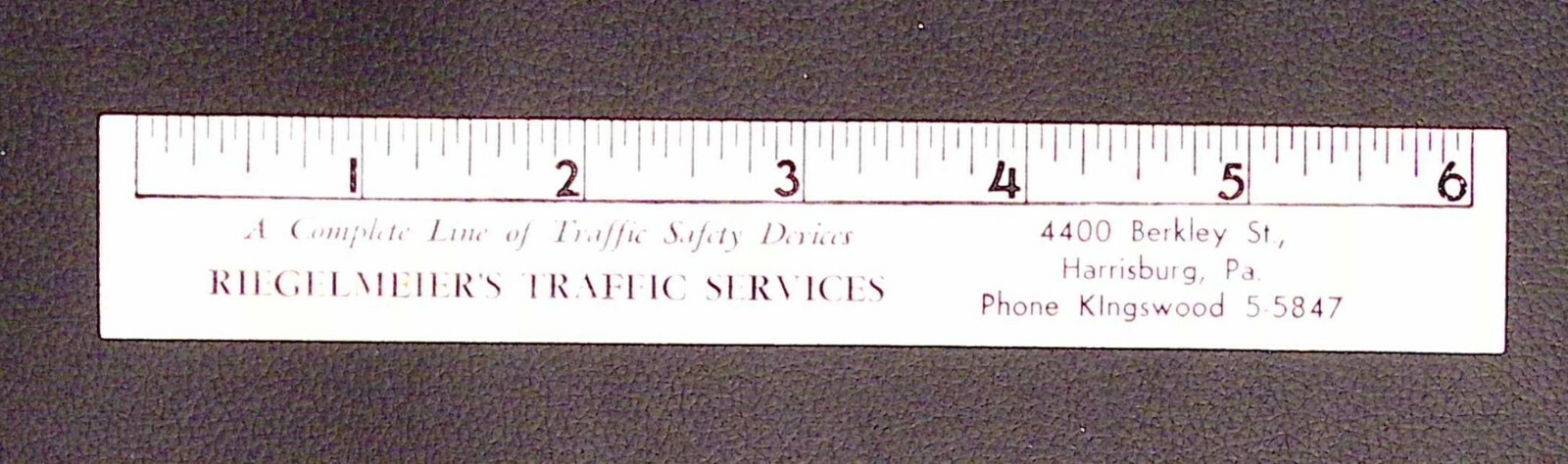Riegelmeier's Traffic Services 1957 Harrisburg PA Advertising Ruler Bookmark Riegelmeier's Traffic Services 1957 Harrisburg PA Advertising Ruler Bookmark