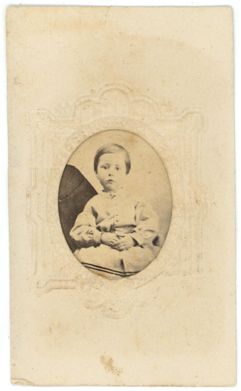 Antique Ornate CDV Circa 1870'S Adorable Child In Victorian Outfit