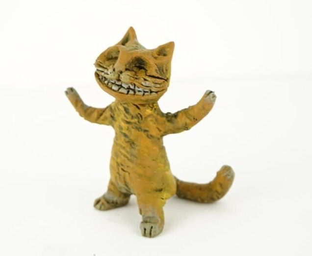Cat Figurine Miniature Yellow Of Ceramic Handmade Miniature Animal Ukraine Decor