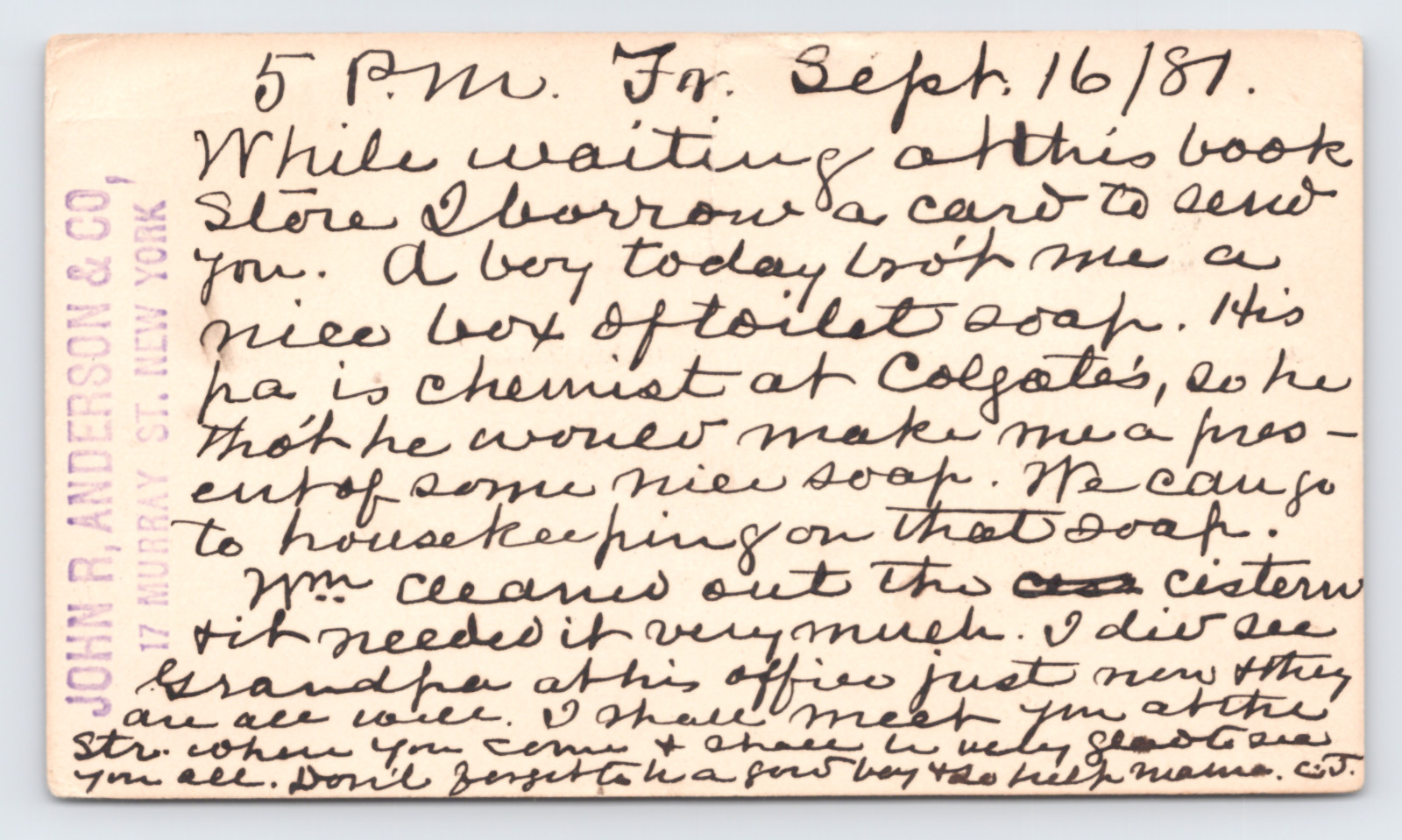 1881 C.J. Prescott Letter to Son Postal Card Fryeburg ME Colgate Soap Chemist NY