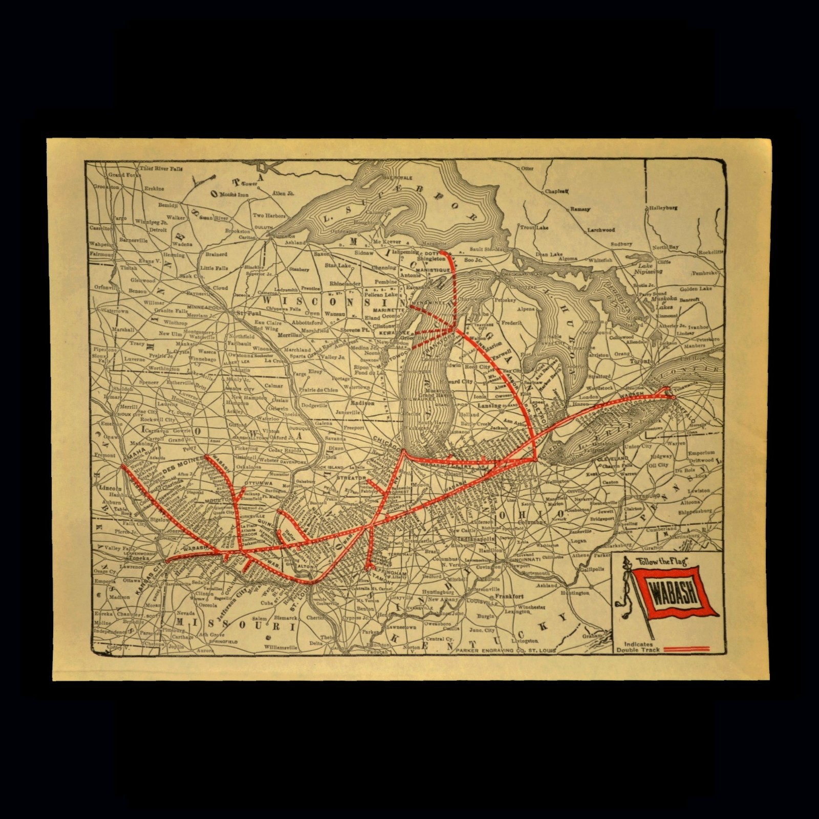 1930s WABASH Railroad Map Vintage WAB Railway Routes Omaha Buffalo Chicago