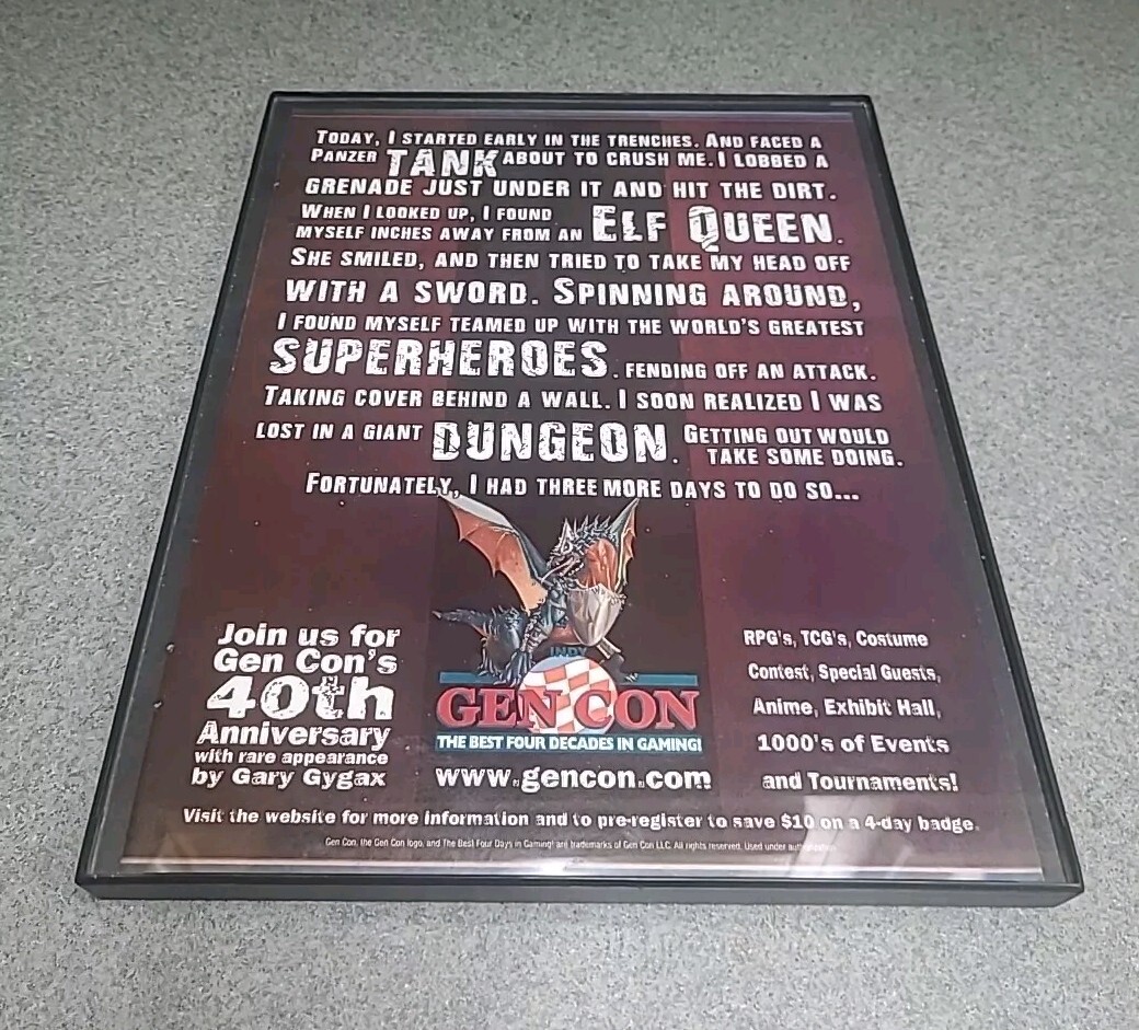 Gen Con 40th Anniversary Print Ad Framed 8.5x11  Wall Art 