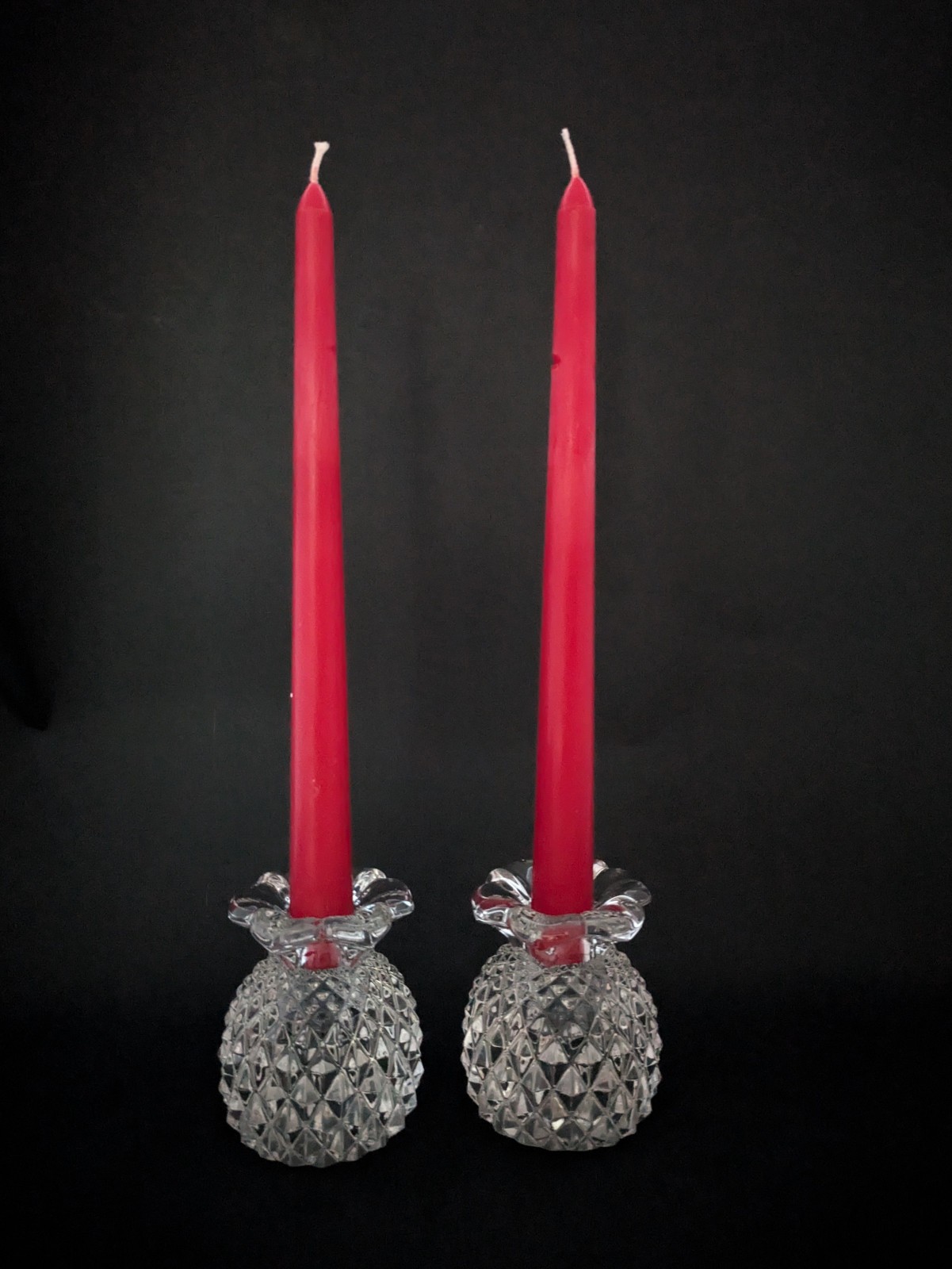 Two Vintage Heisey Crystal Pineapple-Shaped Candle Holders 3 1/2\