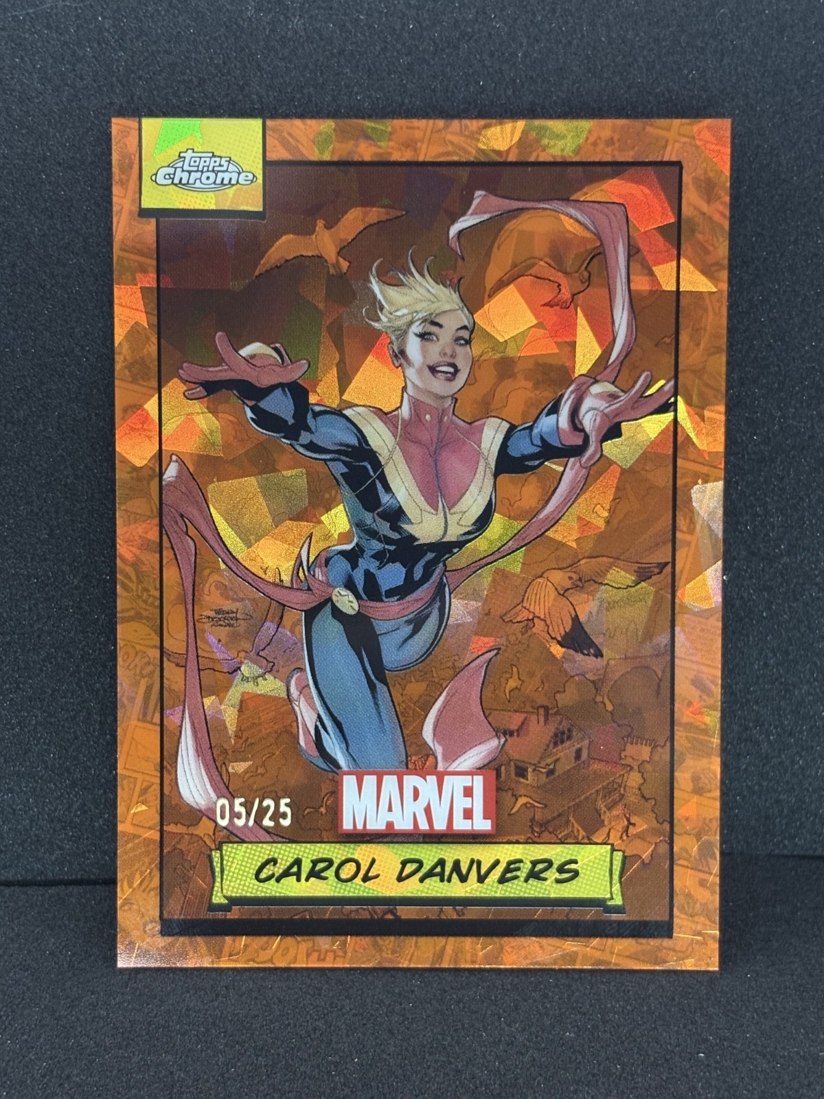 2024 Topps Chrome Marvel Sapphire #76 Carol Danvers Orange Refractor 05/25 2024 Topps Chrome Marvel Sapphire #76 Carol Danvers Orange Refractor 05/25