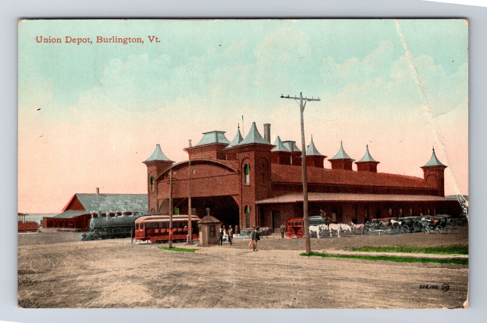 Burlington VT-Vermont, Union Depot, Antique, Souvenir, Vintage c1913 Postcard