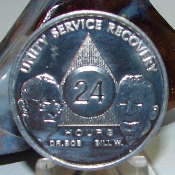 Alcoholics Anonymous AA 24 hour Aluminum Medallion Coin Chip Founders Bill W Bob
