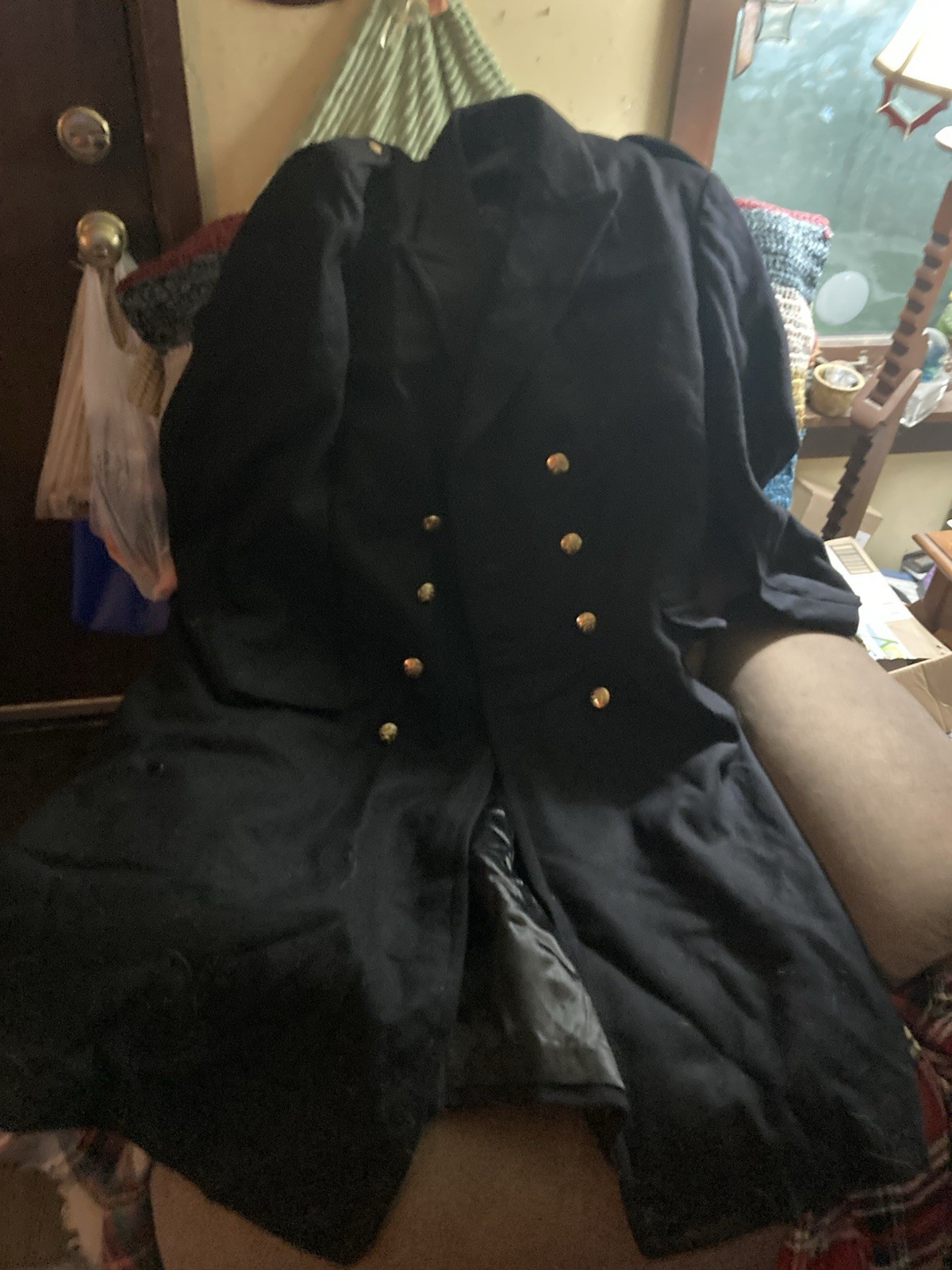 Navy Blue/ Black Wool Bridge Overcoat Victorex T 6H Preowned Navy Long Wool Coat