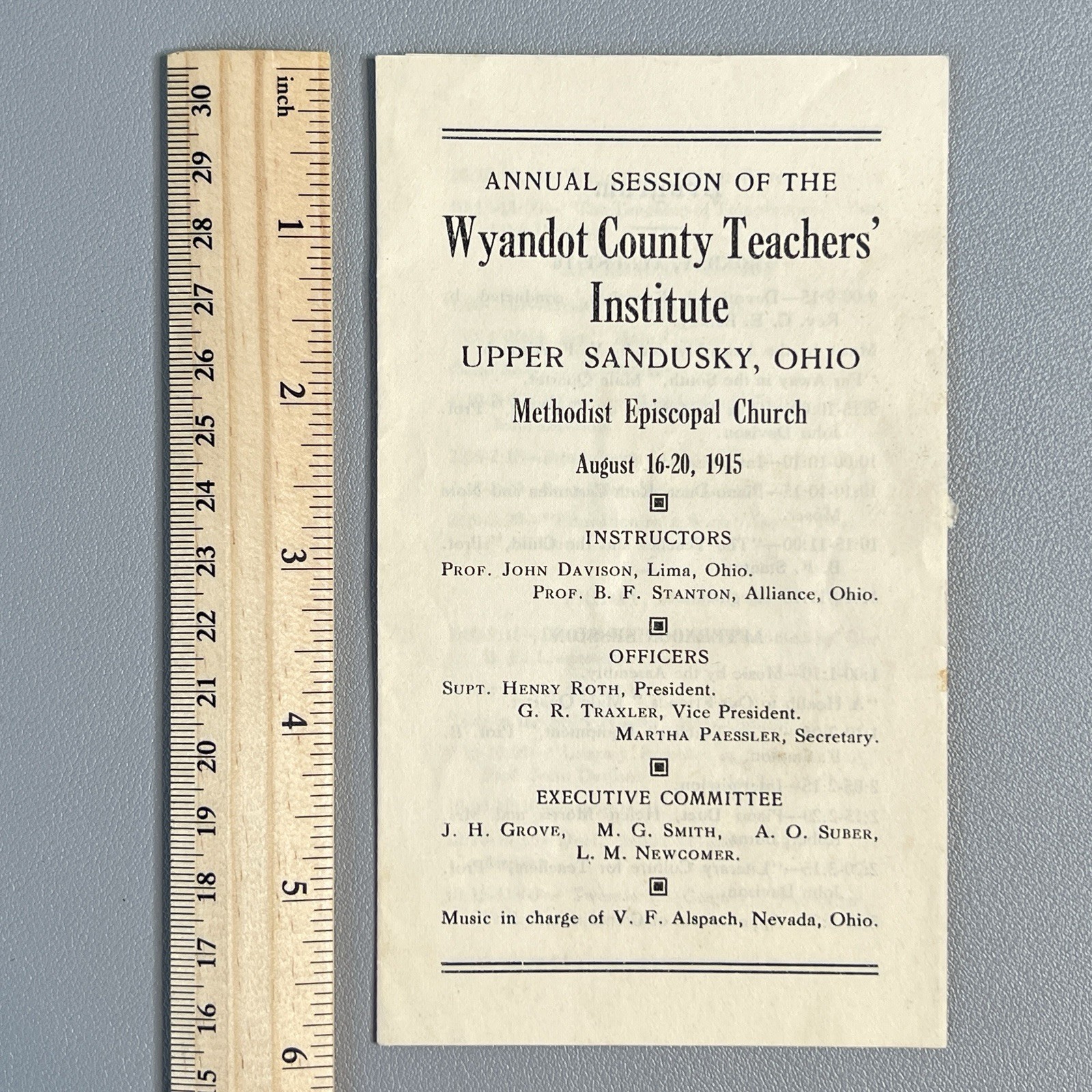 Vtg 1915 Wyandot County Teachers Institute Program Upper Sandusky Ohio Genealogy