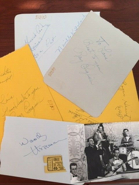 WOODY HERMAN AND 7 BAND MEMBERS SIGNED ON ALBUM PAGES C.1943