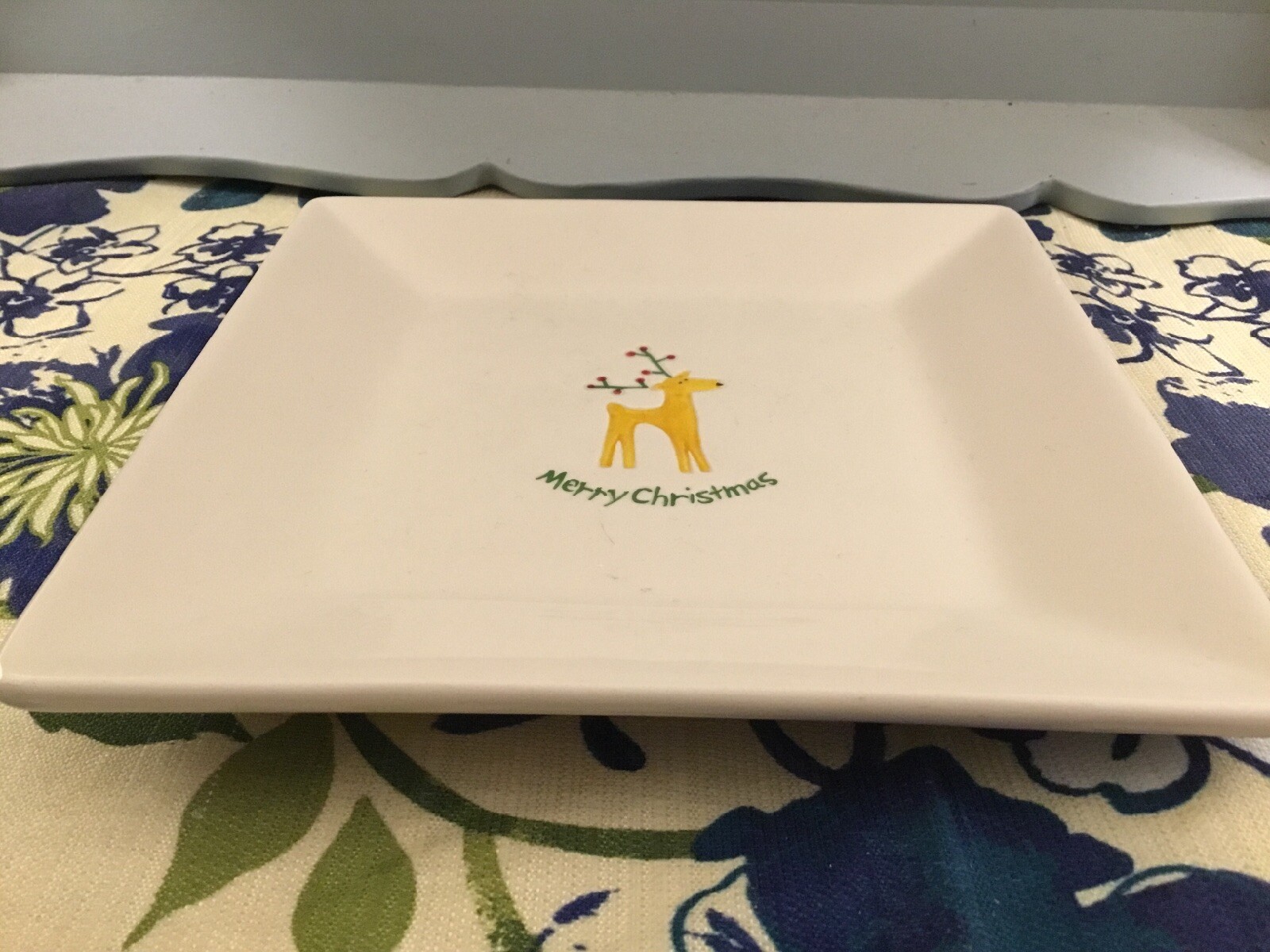 Merry Christmas REINDEER Square Plate BIA 2007 San Francisco Antler Lights
