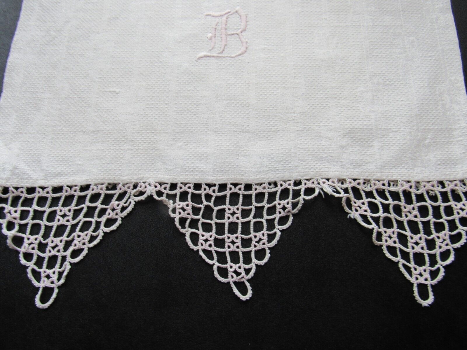 Lovely Vintage White Huck Cotton Guest Hand Towel Pink Monogrammed \