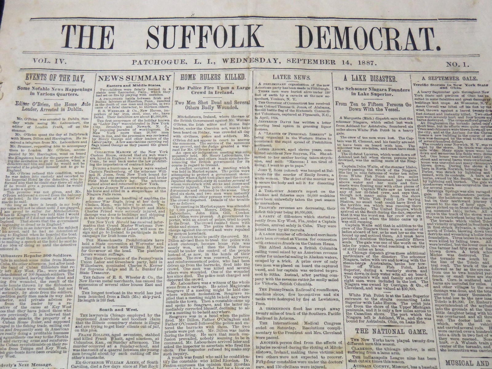 1887 SEPTEMBER 14 THE SUFFOLK DEMOCRAT NEWSPAPER - ANSON - SPALDING - NT 9600