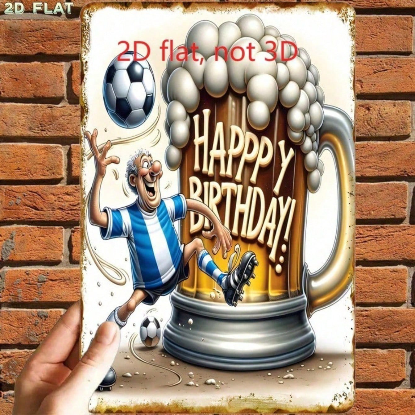 CIFbuy Vintage Happy Birthday Soccer Beer Tin Sign 20x30cm Retro Metal Plaque, B