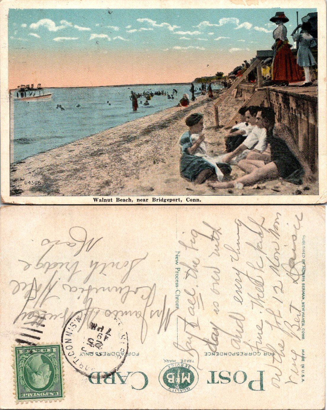 Walnut Beach Near Bridgeport Conn Vintage Postcard Used Linen Divided Back