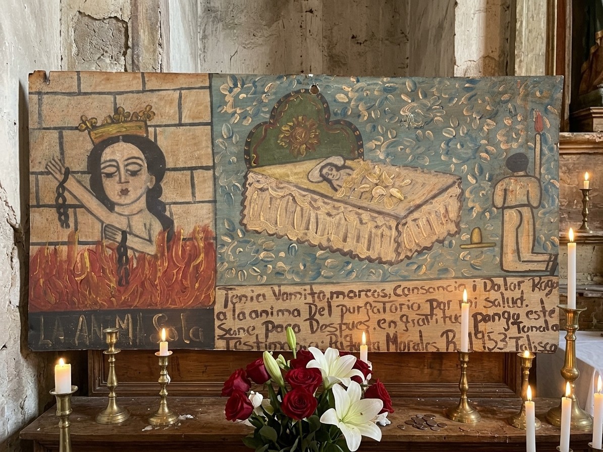 La Ánima Sola 1953 Mexican Ex Voto Retablo Tonalá Jalisco 15 in