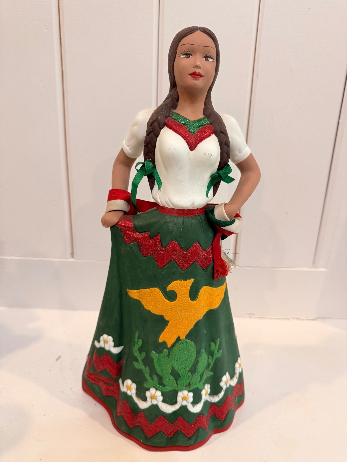 Hand-Painted Mexican Pottery Figurine of Woman in Traditional Dress - Folk Art Hand-Painted Mexican Pottery Figurine of Woman in Traditional Dress - Folk Art