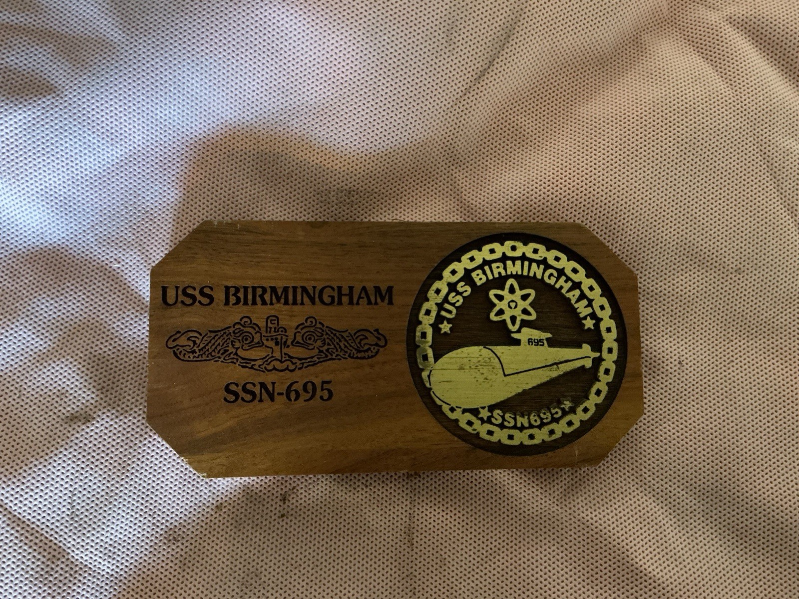 US Navy Submarine USS Birmingham SSN-695 Wooden Ship’s Plaque Militaria