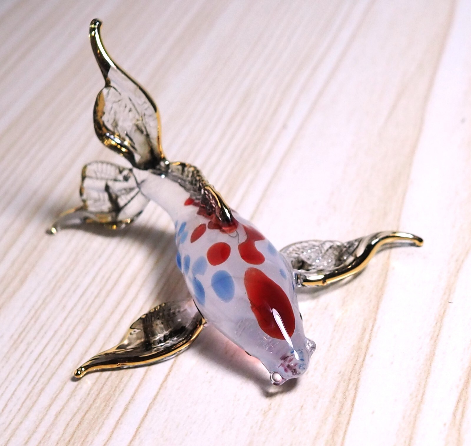 milk butterfly CARP Koi Fish figurine blown glass gold trim 2.85