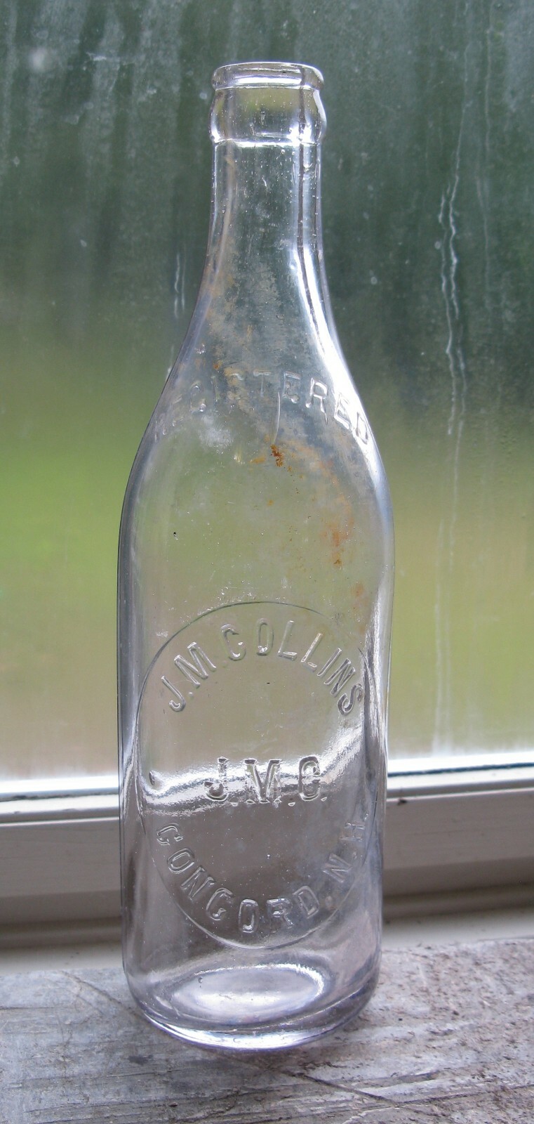 Vintage J M Collins J.M.C. Concord NH Bottle Clear Tinge Purple Blob Top