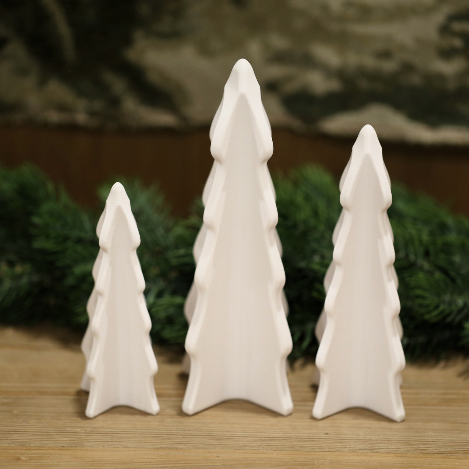 White Tree Set Modern Minimalist Christmas Holiday Village Decor 3pc